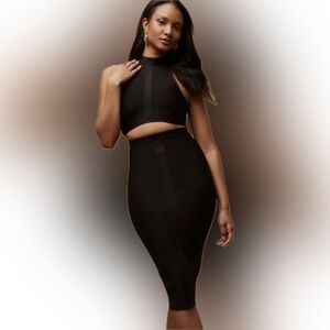 Forever 21 Herve Leger black bandage midi dress 👗 Size Large NWT